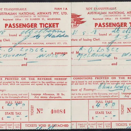 1948 (31st May) Australian National Airways carbon ...