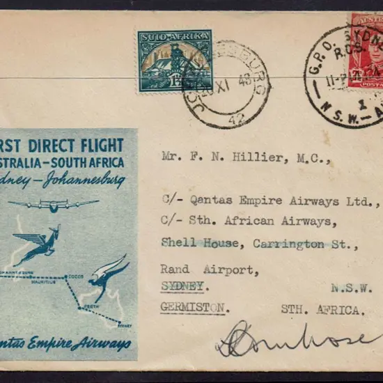 1948 (14th Nov) Australia to South Africa & return ...