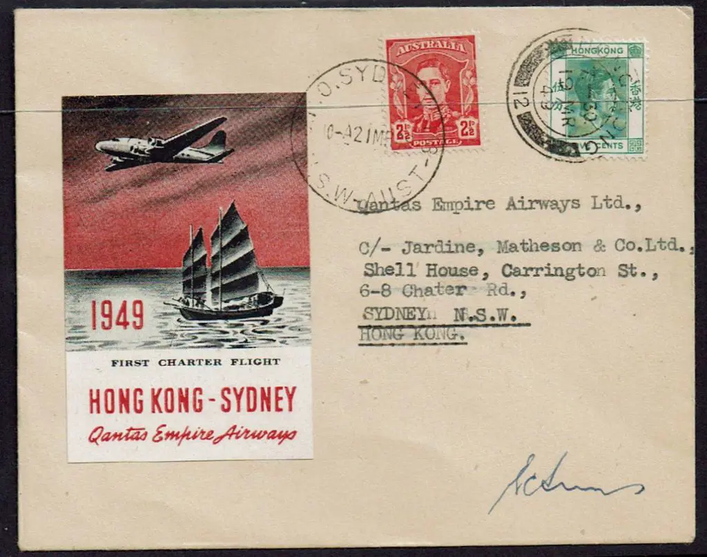 1949 (15th March) Australia to Hong Kong Chartered ... Image 1++