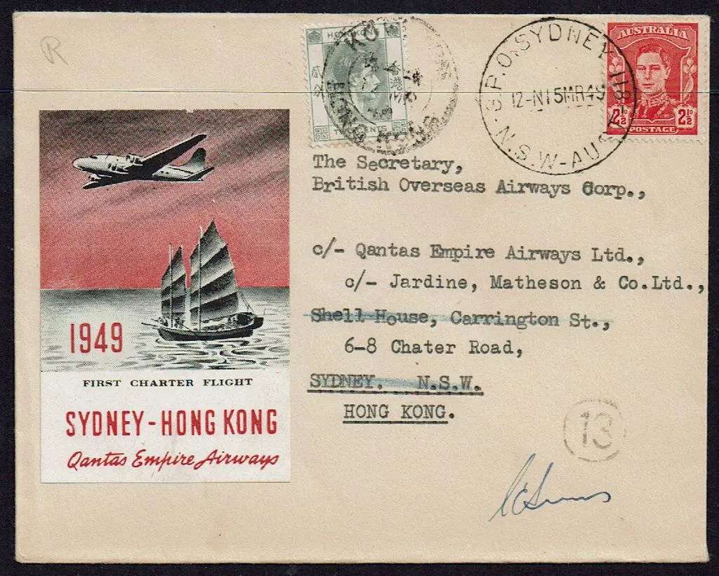 1949 (15th March) Hong Kong to Australia return ... Image 1++
