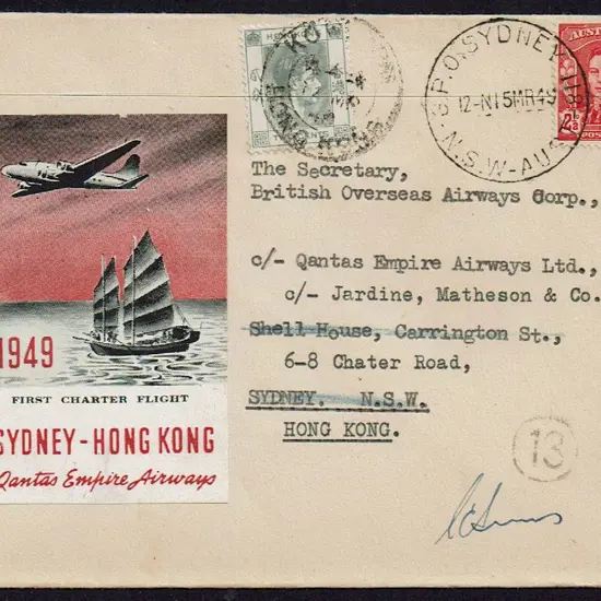 1949 (15th March) Hong Kong to Australia return ...