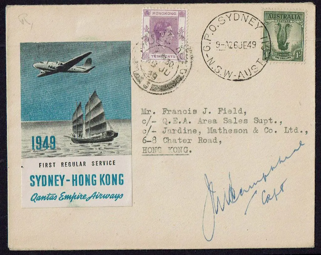 1949 (26th June) Australia to Hong Kong by Qantas ... Image 1++