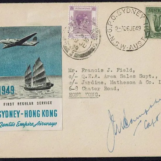 1949 (26th June) Australia to Hong Kong by Qantas ...
