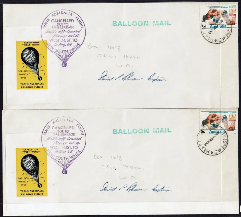 1968 (16th Aug) Balloon Mail Trans-Australian ... Image 1++