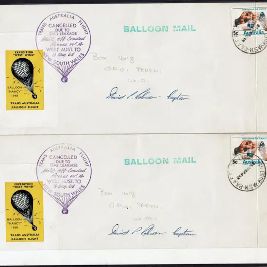 1968 (16th Aug) Balloon Mail Trans-Australian ...