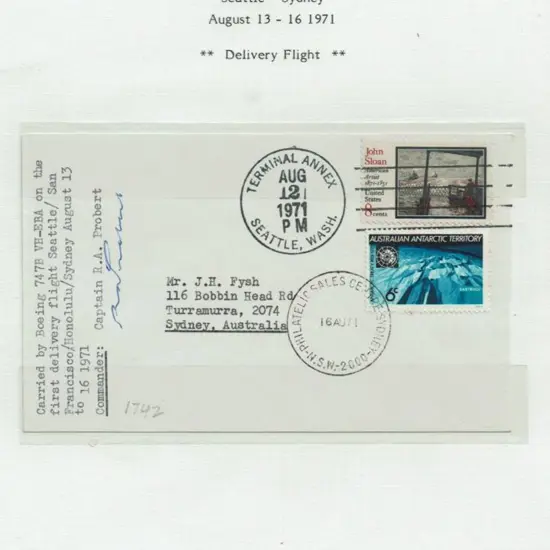 1971 (13th-16th Aug) USA to Australia cover ...
