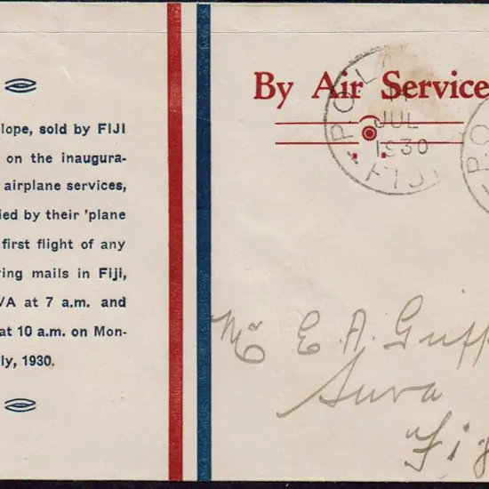 1930 (14th July) Labasa to Suva printed Fiji Air ...
