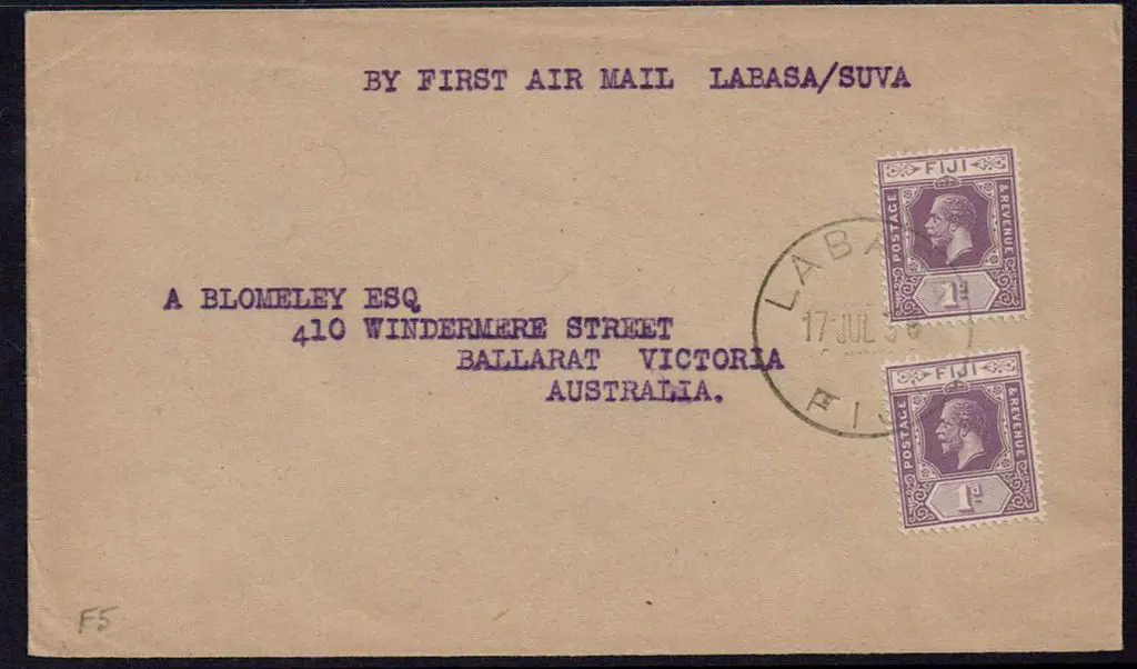 1930 (17th July) Labasa to Suva cover with 1d x 2 ... Image 1++