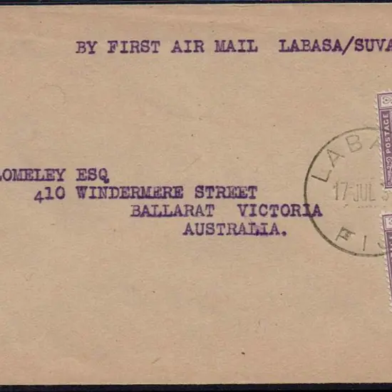 1930 (17th July) Labasa to Suva cover with 1d x 2 ...