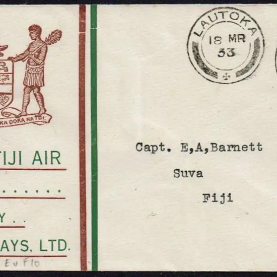 1933 (18th Mar) Lautoka to Suva Fiji Airways ...
