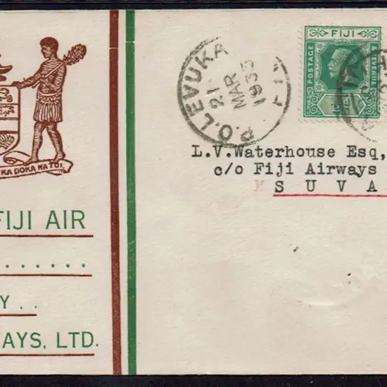 1933 (21st Mar) Levuka to Suva on Fiji Airways ...