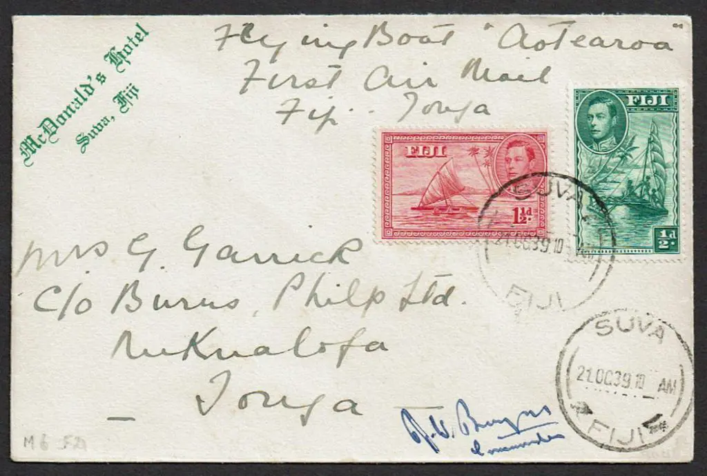 1939 (16th Aug) Fiji to Tonga flying boat service. ... Image 1++