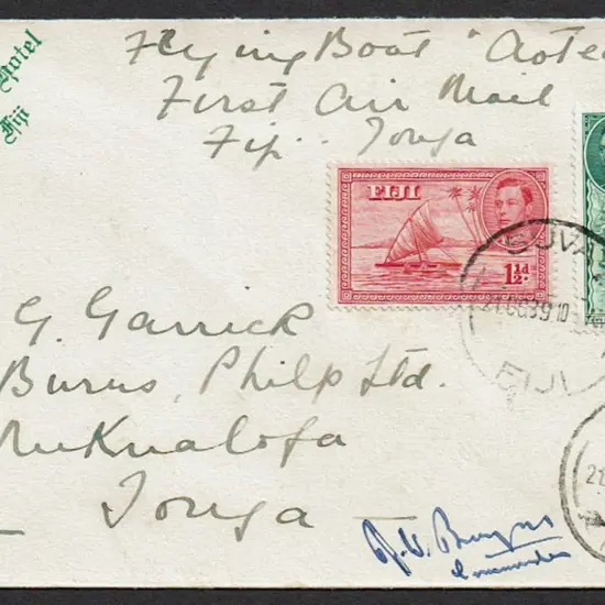 1939 (16th Aug) Fiji to Tonga flying boat service. ...