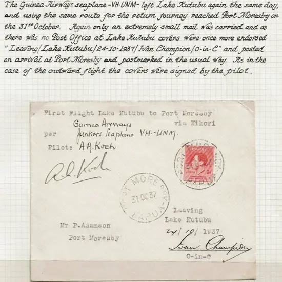 1937 (31st Oct) Lake Kutubu to Port Moresby ...