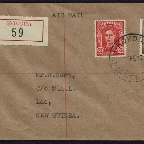 1947 (22nd Feb) Kokoda to Lae Kokoda registered ...