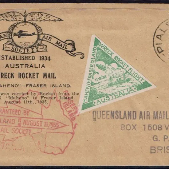 1935 (11th Aug) "Wreck Rocket Mail" fired from the ...