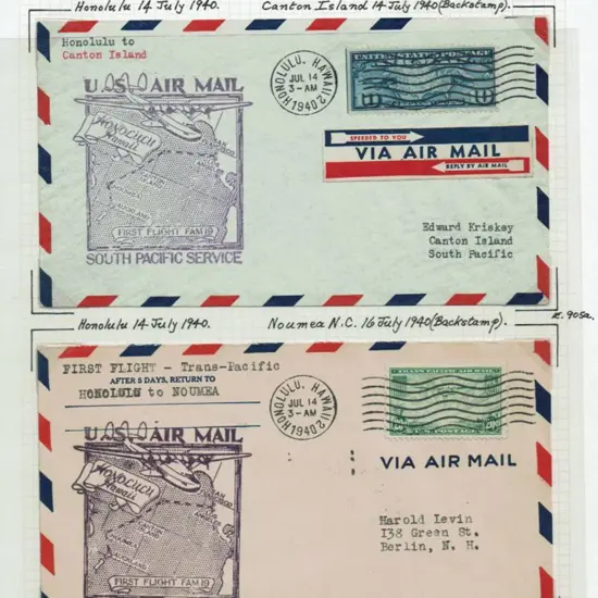1940 (July) Honolulu to Los Angeles, Auckland, ...