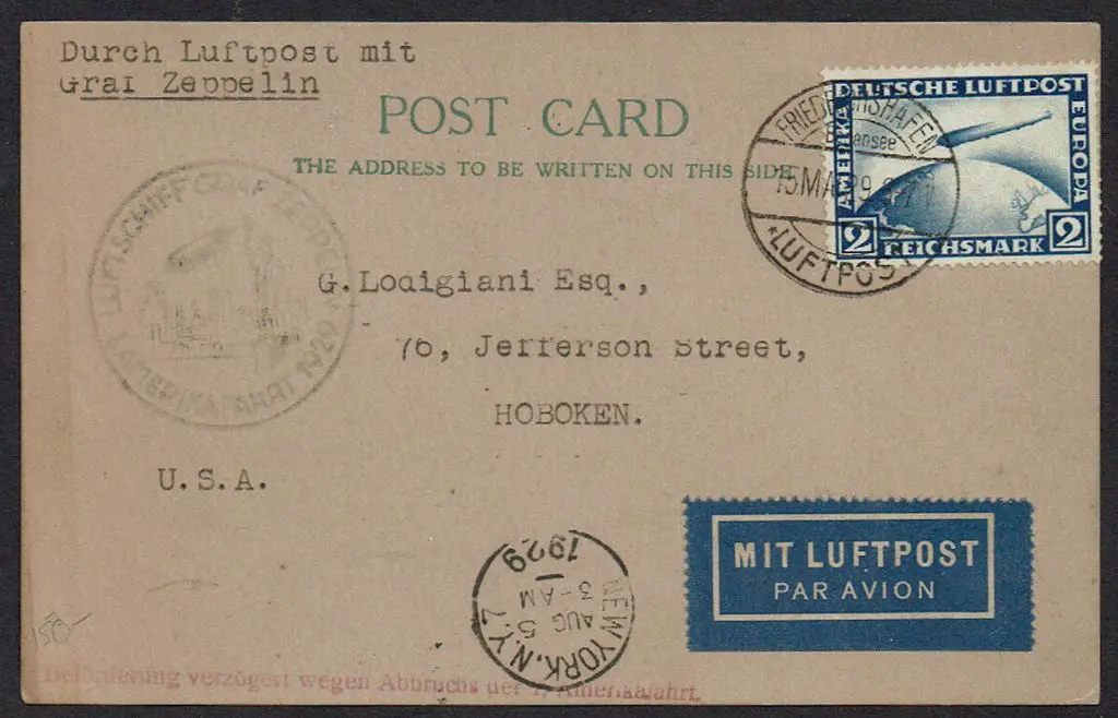 1929 (15th May) 2RM blue Zeppelin on Graf Zeppelin ... Image 1++