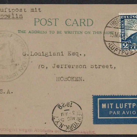 1929 (15th May) 2RM blue Zeppelin on Graf Zeppelin ...