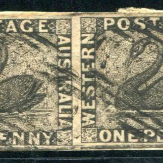 1854 1d black swan fine used horiz pair with light ...