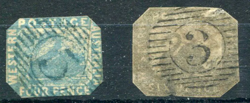 1854/57 4d blue used by 15 bar 5 in blue ink & 6d ... Image 1++