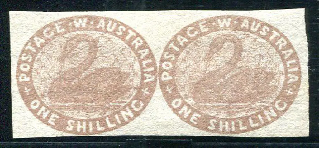 1854-55 1/- pale brown swans pair. Fine unused ... Image 1++