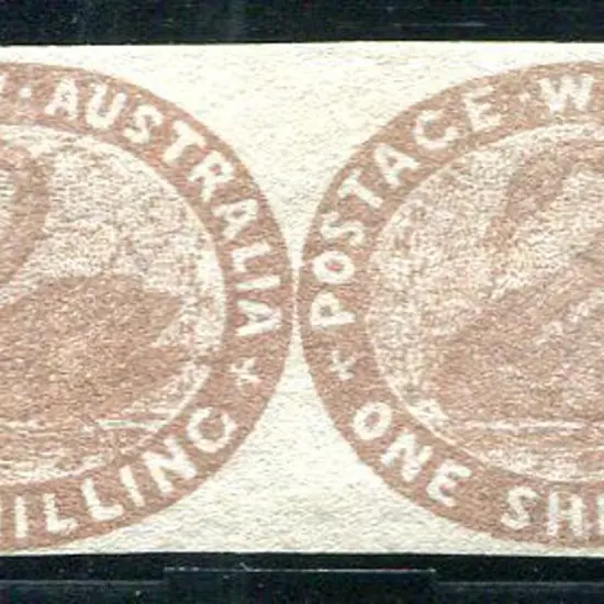 1854-55 1/- pale brown swans pair. Fine unused ...