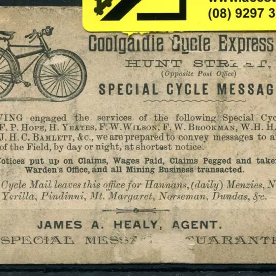 1894 "The Coolgardie Cycle Express Co. Hunt Street ...