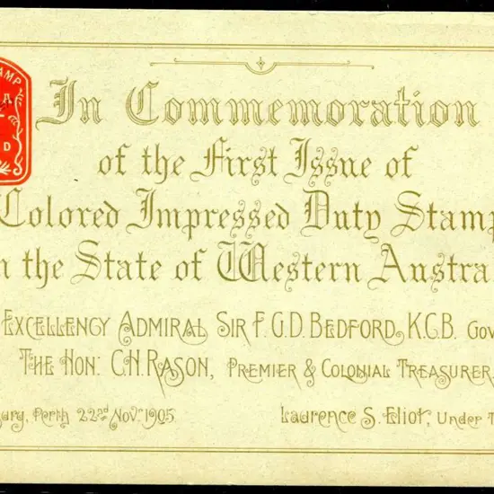 1905 1/- red ovptd "Specimen" on "Commemoration of ...