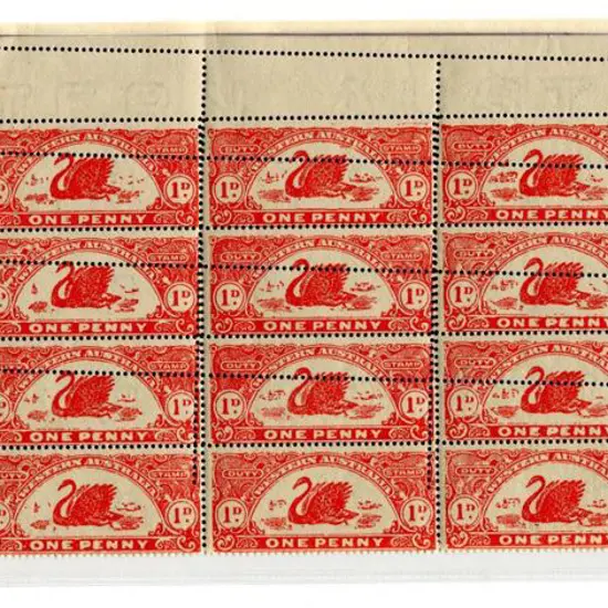 1922/30 1d red perf. 14½x13½ block of 20 with four ...