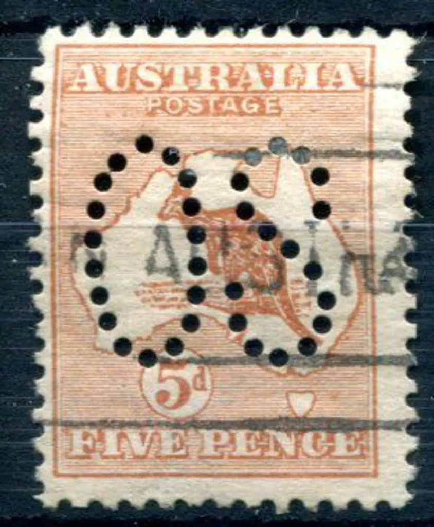 1913 1st Watermark 5d chestnut perfined large "OS" ... Image 1++
