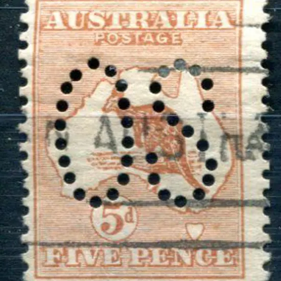 1913 1st Watermark 5d chestnut perfined large "OS" ...