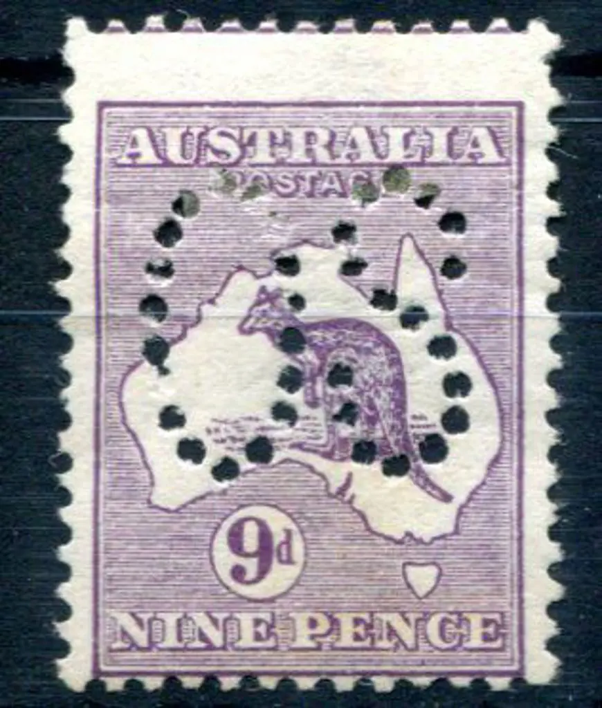 1913 1st Watermark 9d violet perfined large "OS". ... Image 1++