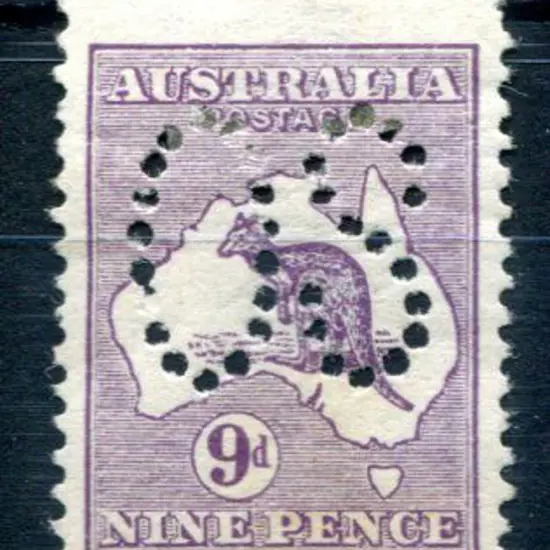 1913 1st Watermark 9d violet perfined large "OS". ...