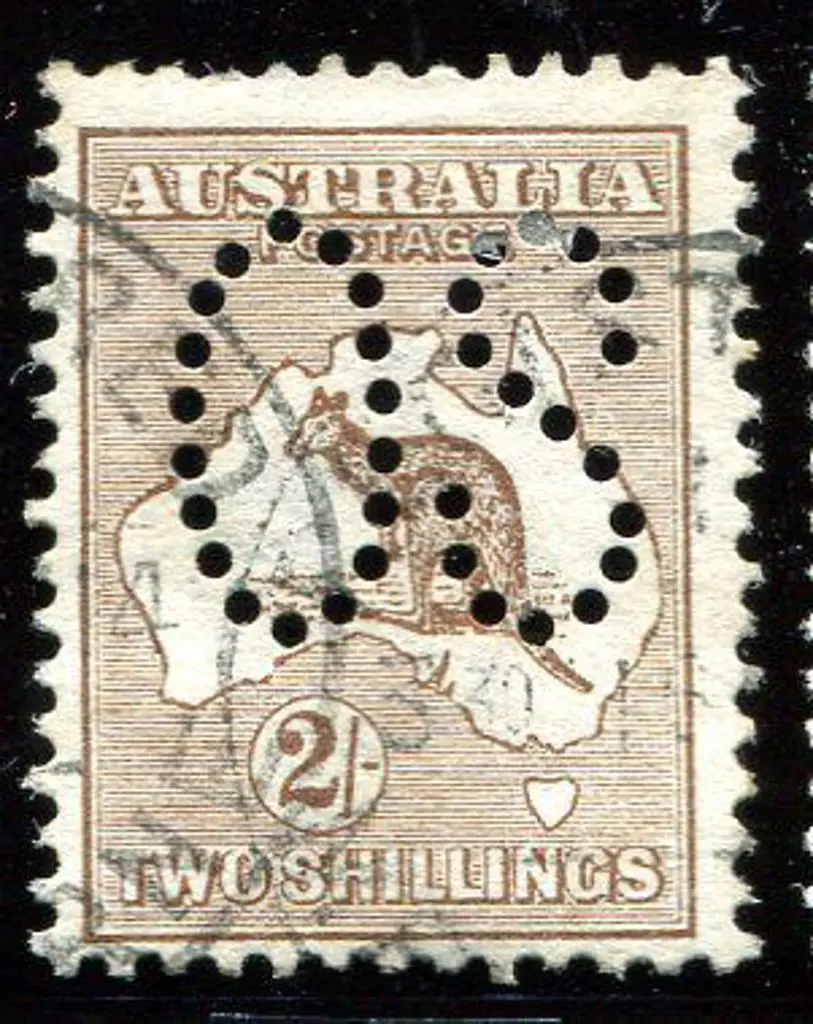 1913 1st Watermark 2/- brown perfined large "OS". ... Image 1++