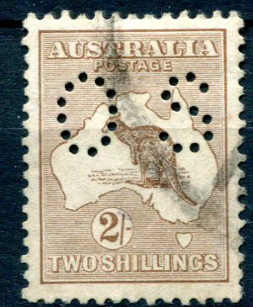 1915 2nd Watermark 2/- brown perfined "OS". Good ... Image 1++