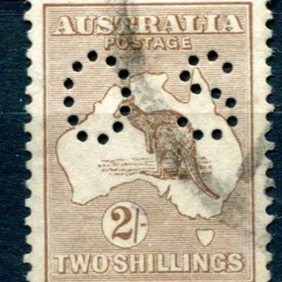 1915 2nd Watermark 2/- brown perfined "OS". Good ...