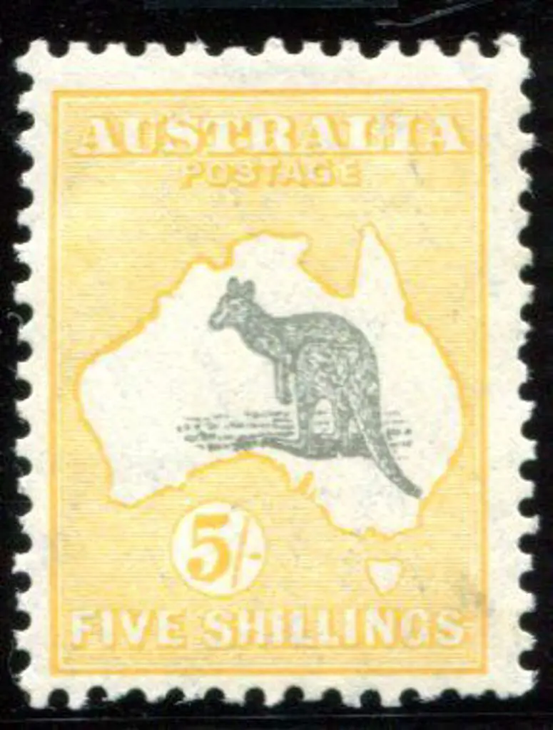 1931-47 CofA Watermark 5/- grey & yellow. Centred ... Image 1++