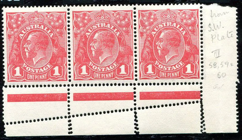 1914-20 Single Watermark 1d carmine-red G10 lower ... Image 1++