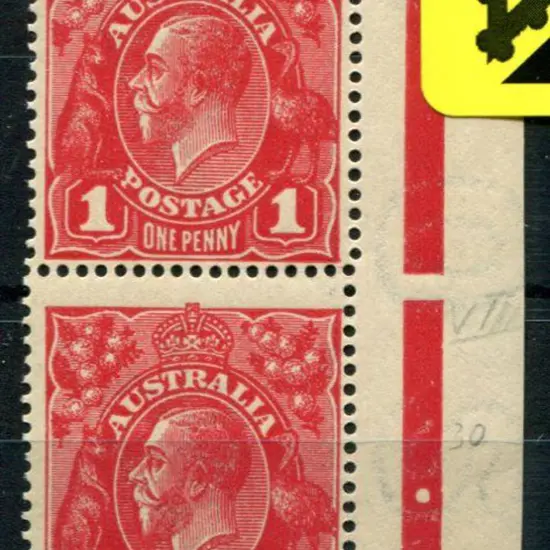 1914-20 Single Watermark 1d dark red G13 right ...