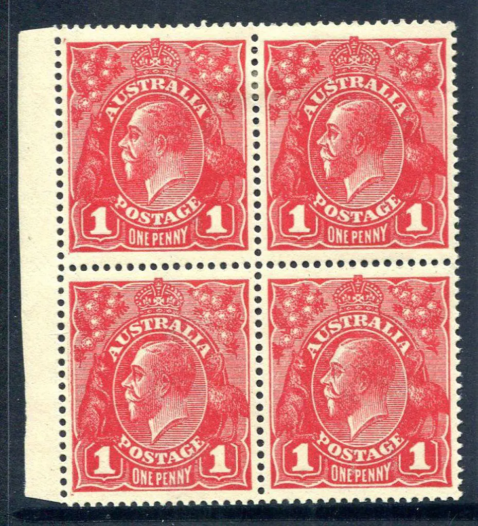1914-20 Single Watermark 1d dark red G13 marginal ... Image 1++