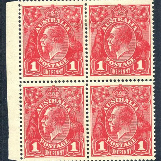 1914-20 Single Watermark 1d dark red G13 marginal ...