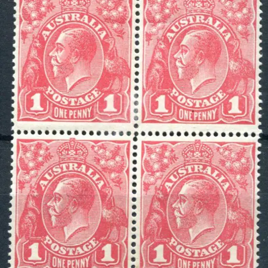 1914-20 Single Watermark 1d rose G21 block of 4 ...