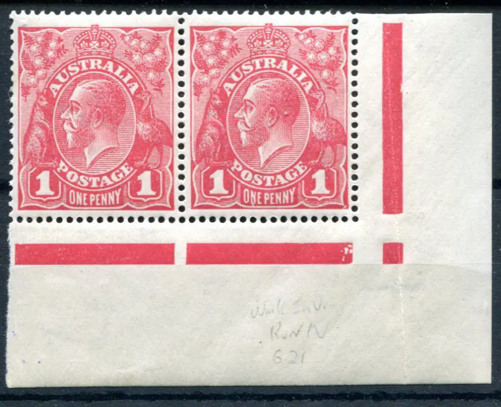 1914-20 Single Watermark 1d rose G21 positional ... Image 1++