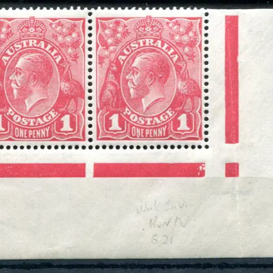 1914-20 Single Watermark 1d rose G21 positional ...