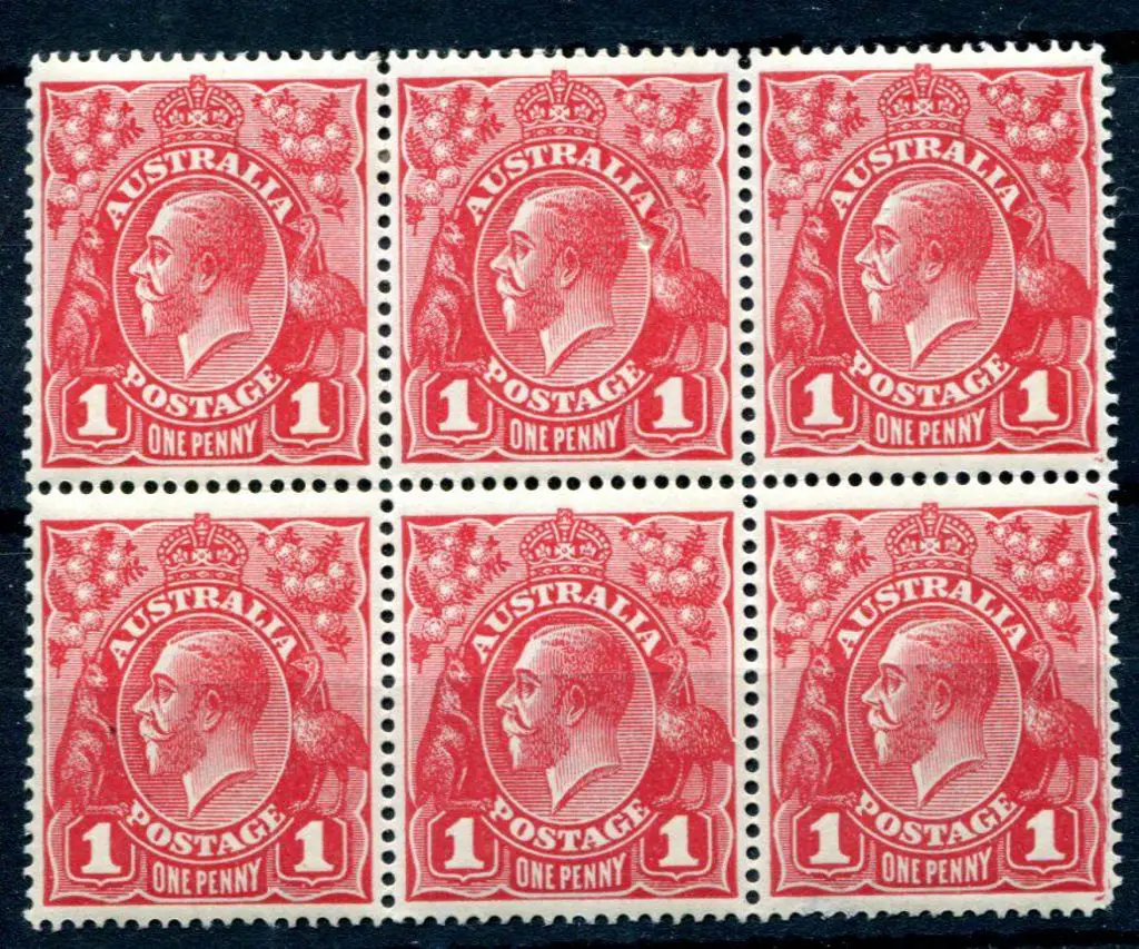 1914-20 Single Watermark 1d rose carmine G22 pane ... Image 1++