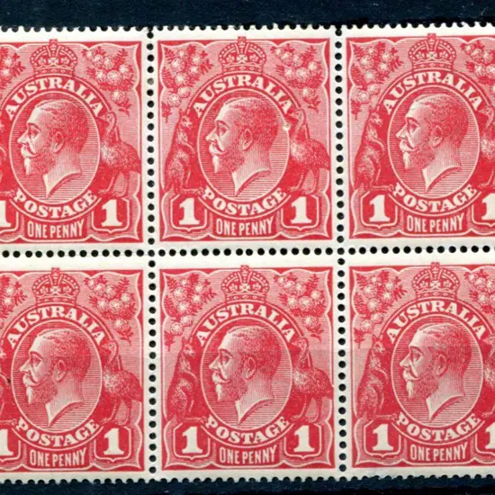 1914-20 Single Watermark 1d rose carmine G22 pane ...