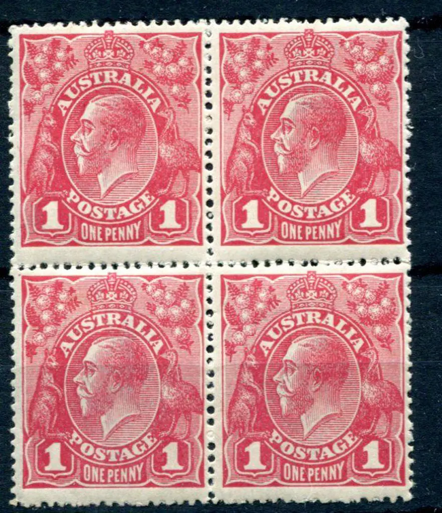1914-20 Single Watermark 1d carmine rose G30 pane ... Image 1++
