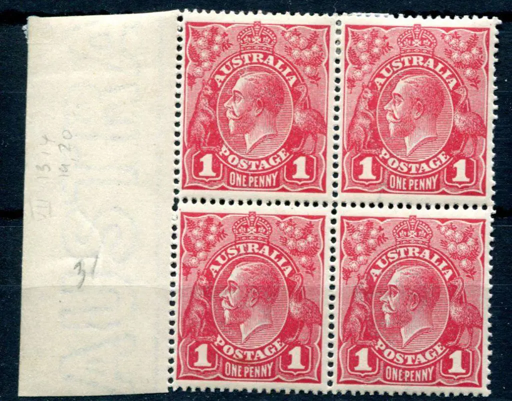 1914-20 Single Watermark 1d carmine red G31 left ... Image 1++