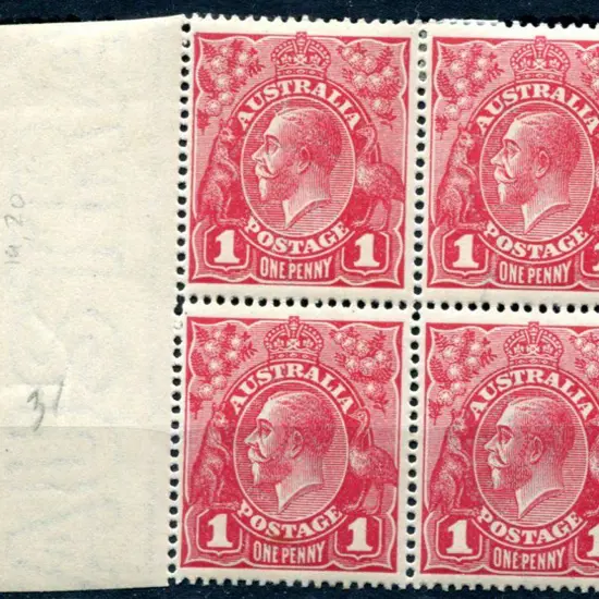 1914-20 Single Watermark 1d carmine red G31 left ...